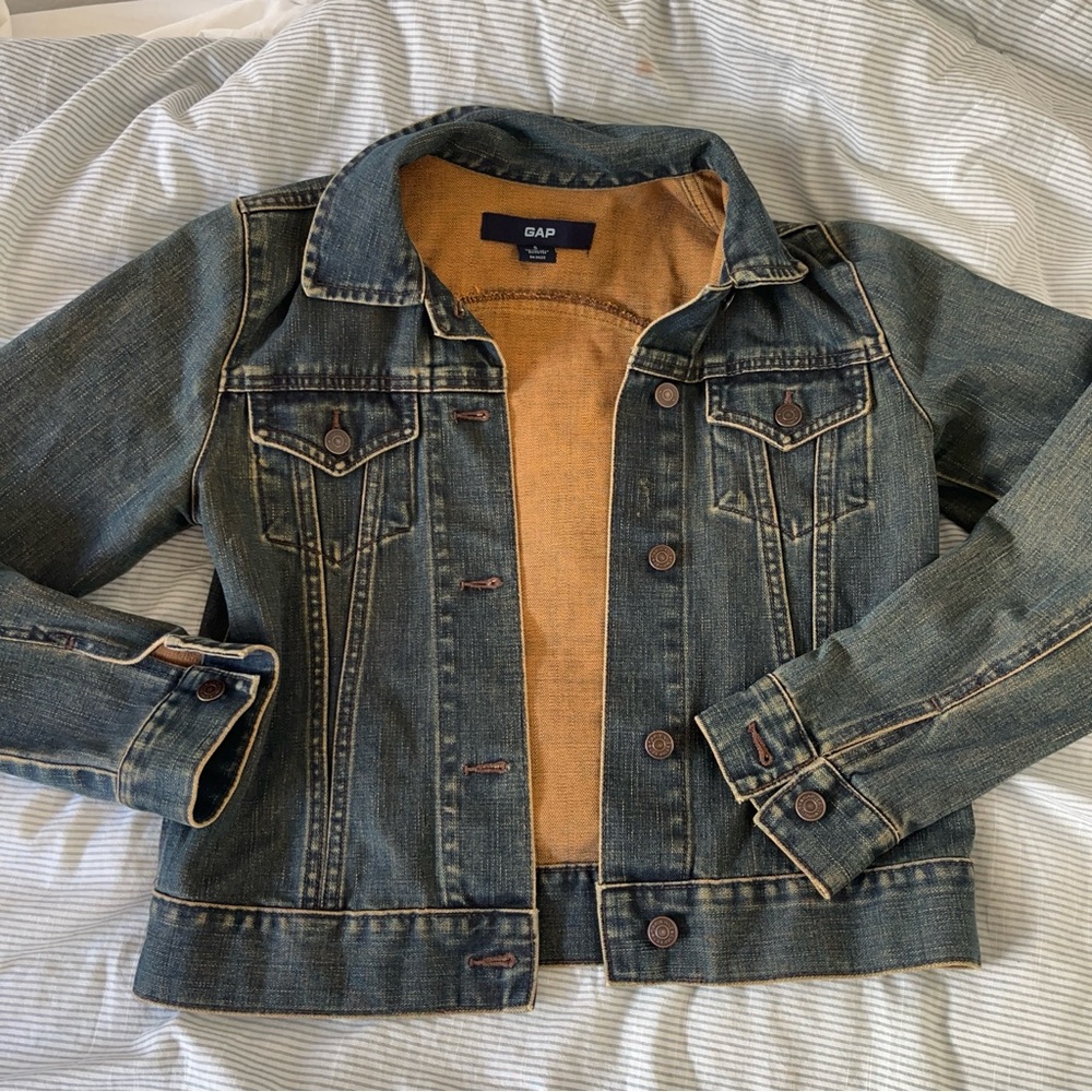 90s GAP Blue Denim Jacket with Brown Lining